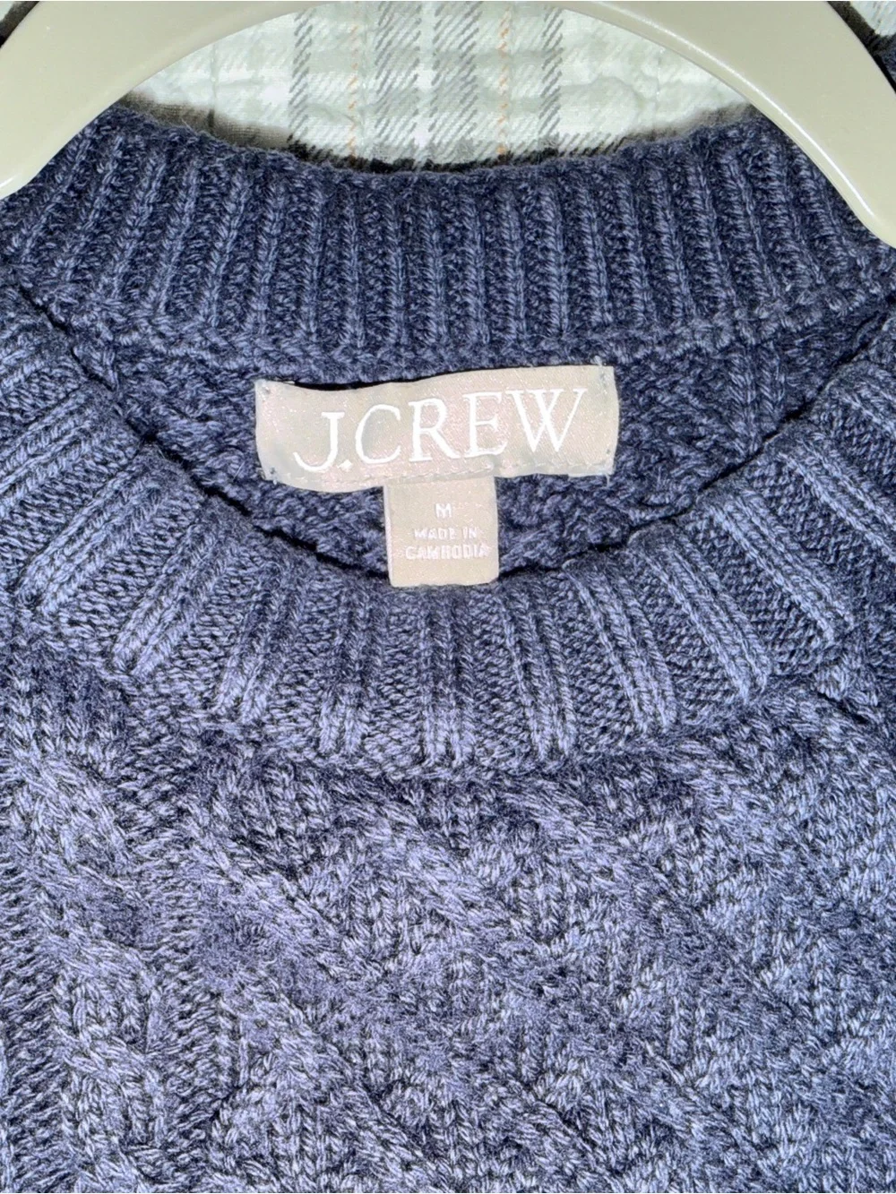 J. Crew Navy cable-knit puff-sleeve crewneck sweater